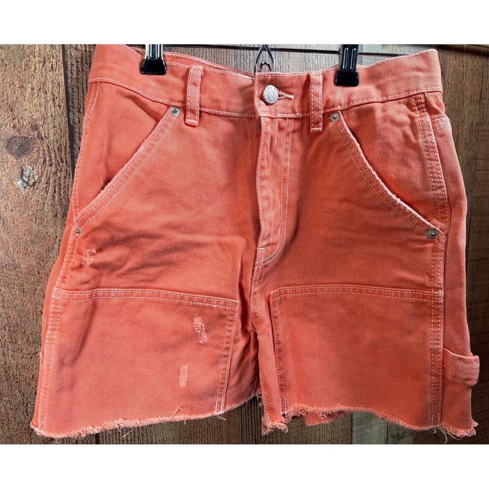BDG Urban Outfitters Coral Orange Cut Off Carpenter Denim Shorts Womens 25 High